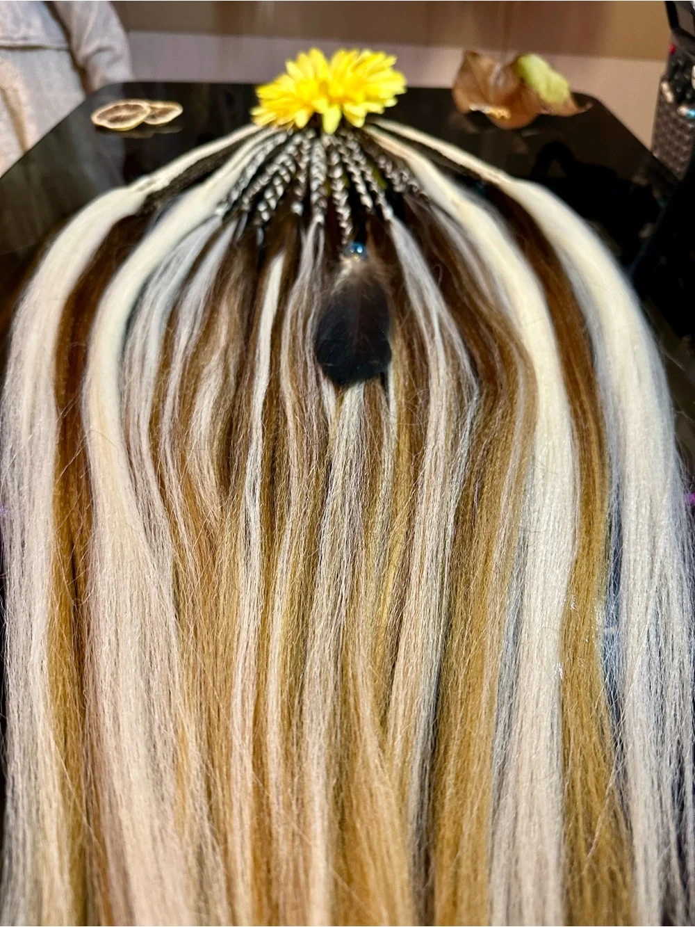 Brown and Platinum Blonde Braided Hair Wraps with Bead Accent